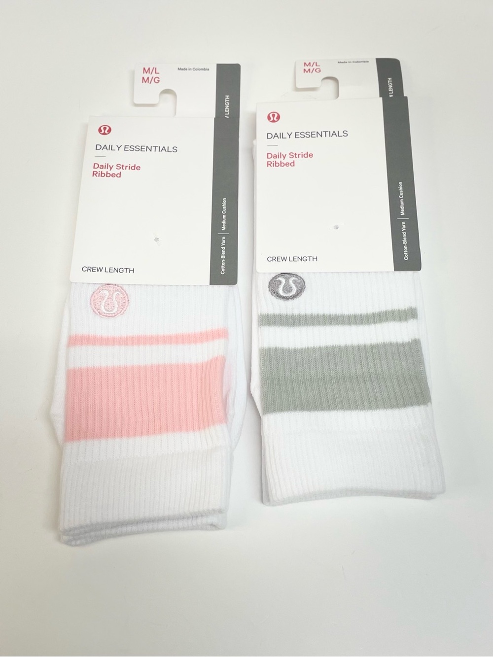 lululemon athletica Daily Essentials Crew Socks - Pink & Gray Stripes